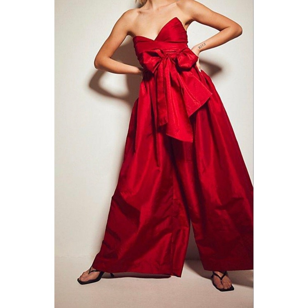 Free People Red Strapless Jumpsuit